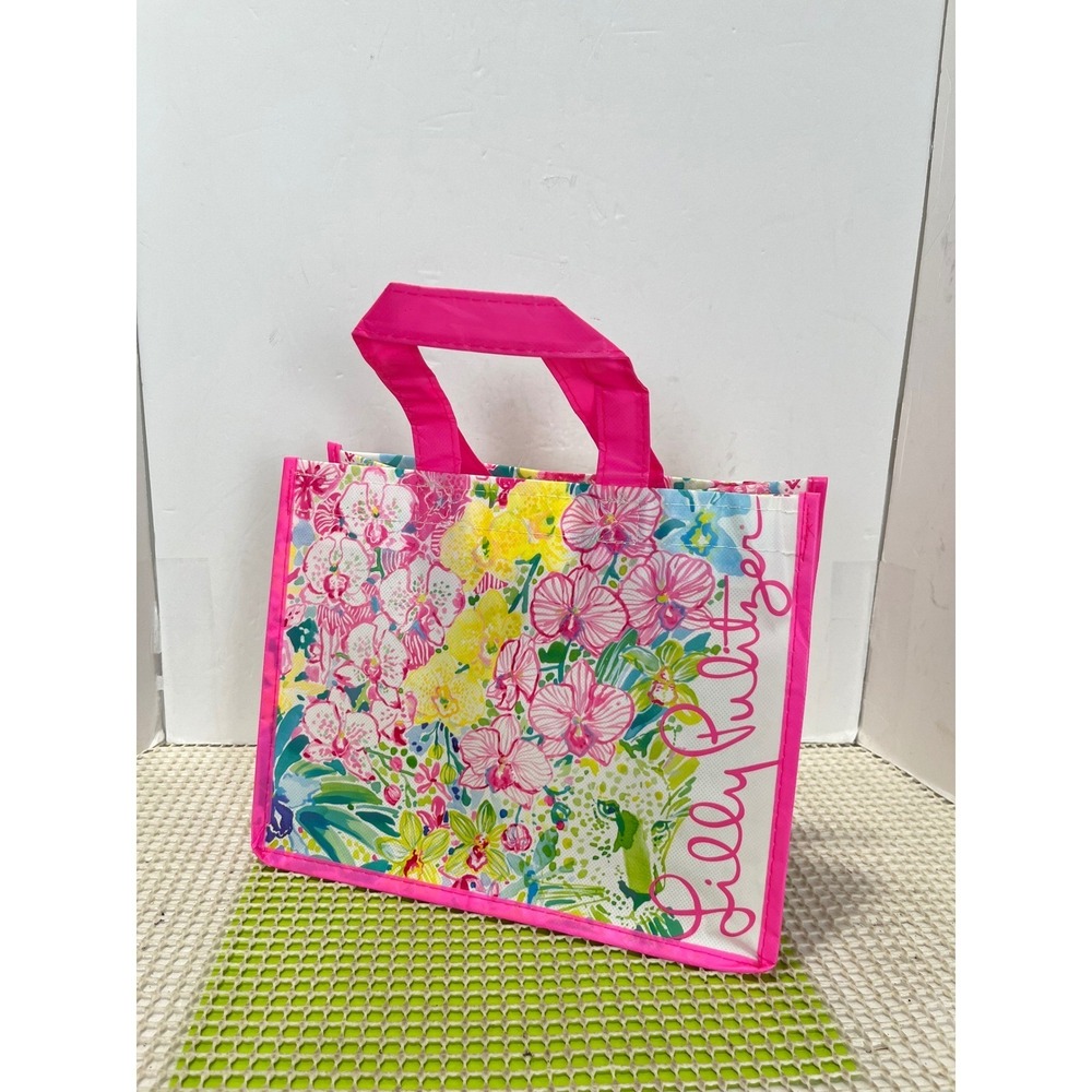 Lilly Pulitzer Reusable ToteBag Small Floral AnimalPrint Pink/Green Shopping EUC
